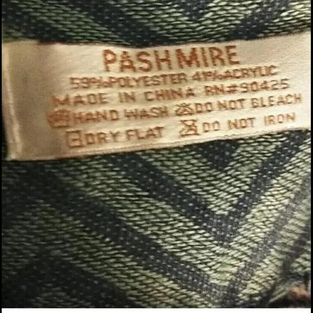 🥻Pashmire Polyester Acrylic Blue Geometric Pattern Fringe Ends 71 X 26 New